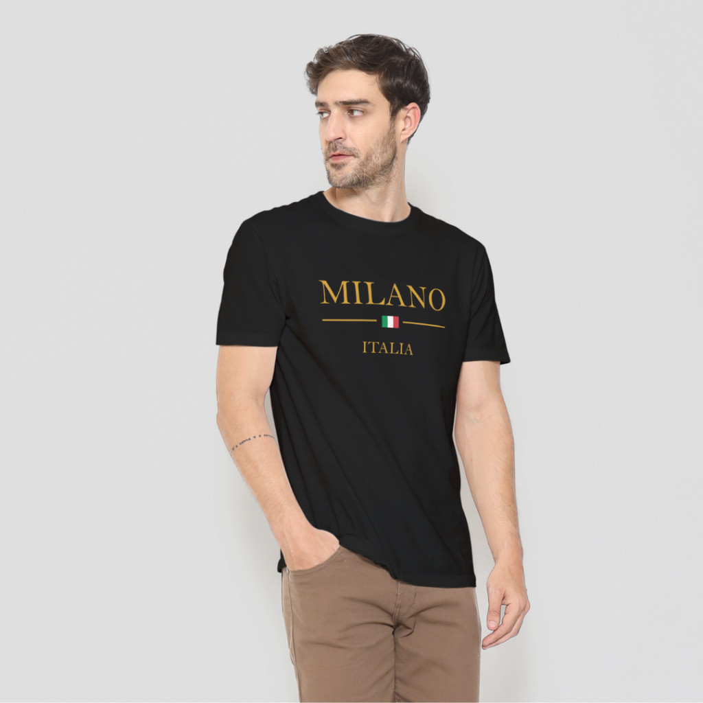 Camiseta estampada Milano Italia Camisa 100 algodão moda casual solto