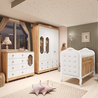 Quarto de Bebê com Guarda-roupa Cômoda e Berço com Capitonê 100% Mdf Maya Provençal Espresso Móveis em Oferta na Shopee