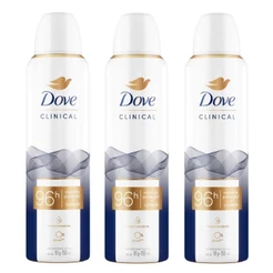 Kit com 3 Desodorante Antitranspirante Aerosol Dove Clinical Original Clean 150ml