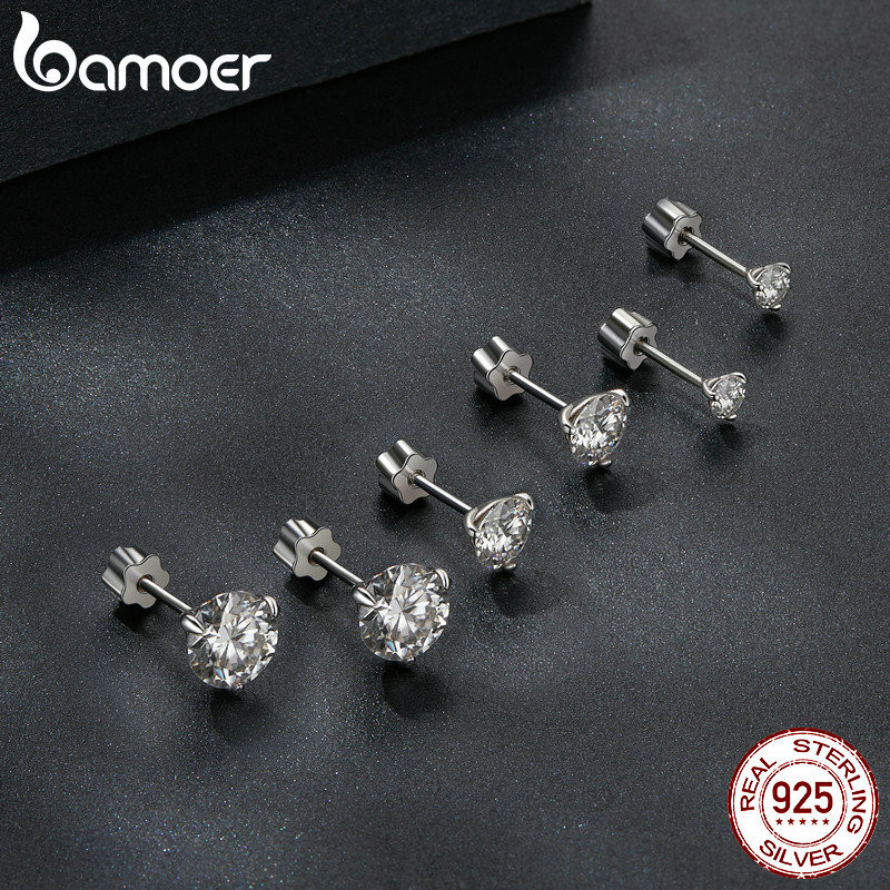 Detalhes do Bamoer 925 Sterling Sliver Stud Brincos De Fita Moissanita Cintilante Jóias Presentes Para Mulheres MSE065