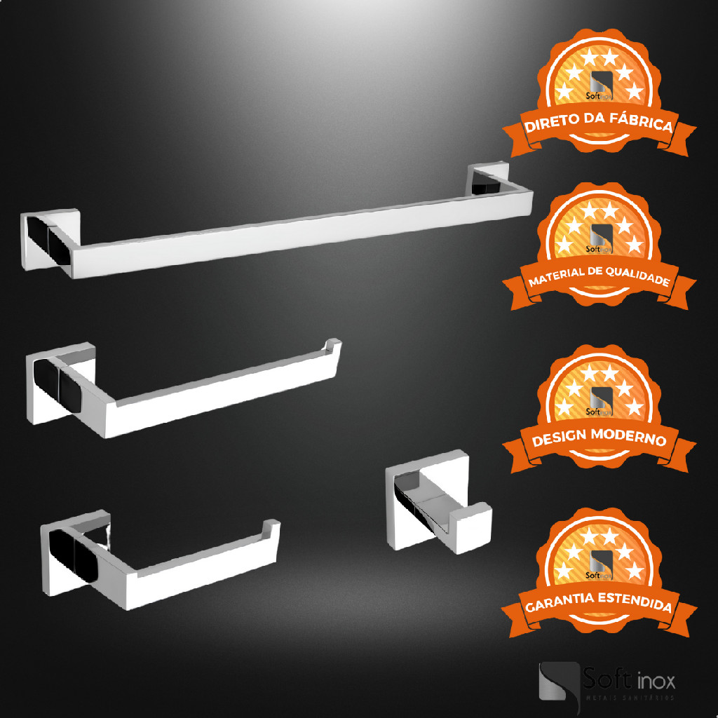 Kit Acessórios Para Banheiro Aço Inox 4 Peças - Cromado