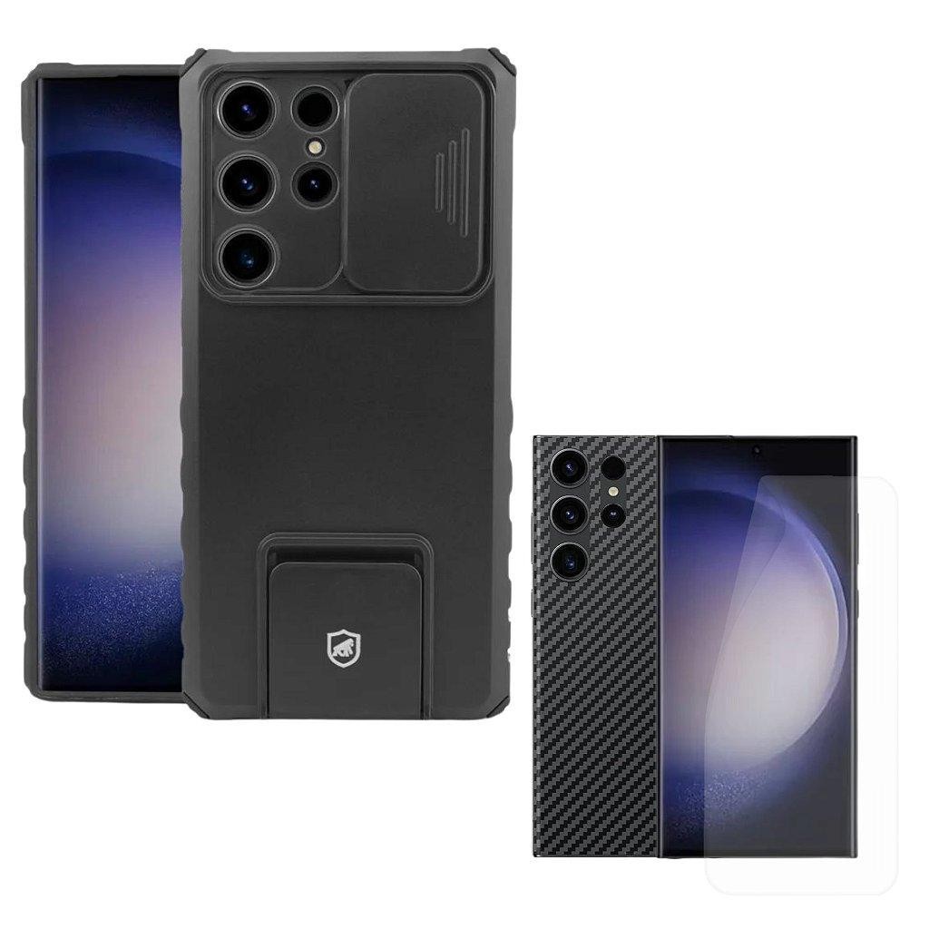 Capa Case Capinha Victus + Película Frontal e Traseira Preta para Samsung Galaxy S23 Ultra - Gshield em Oferta na Shopee