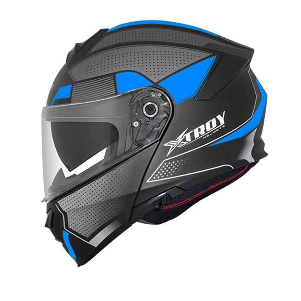 CAPACETE EBF XTROY ROBOCOP MODULAR COM ÓCULOS INTERNO FUME RMC PRETO E AZUL FOSCO