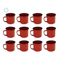 Caneca Esmaltada Retro 150ml Vermelha Vintage Jogo 12 Pcs