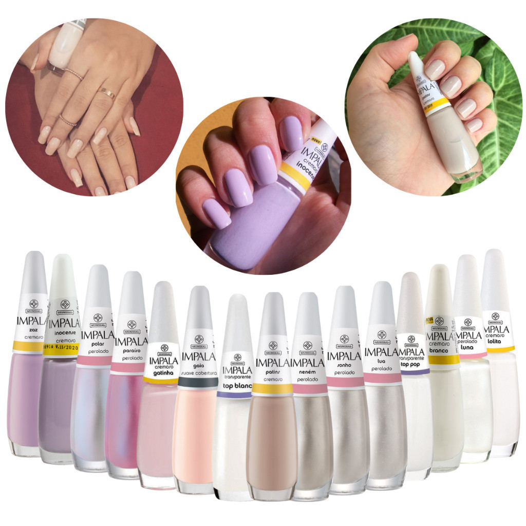 Kit 15 Esmaltes Impala Cores Claras Branquinho Clássicas Francesinha Manicure Pedicure Atacado