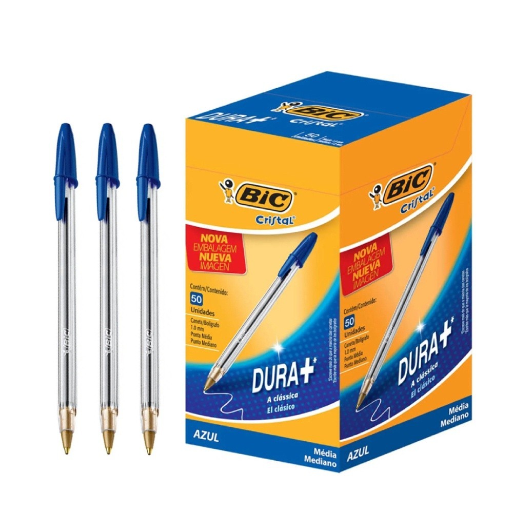 Caneta Esferográfica Bic Ponta Média Cristal Azul c/ 50