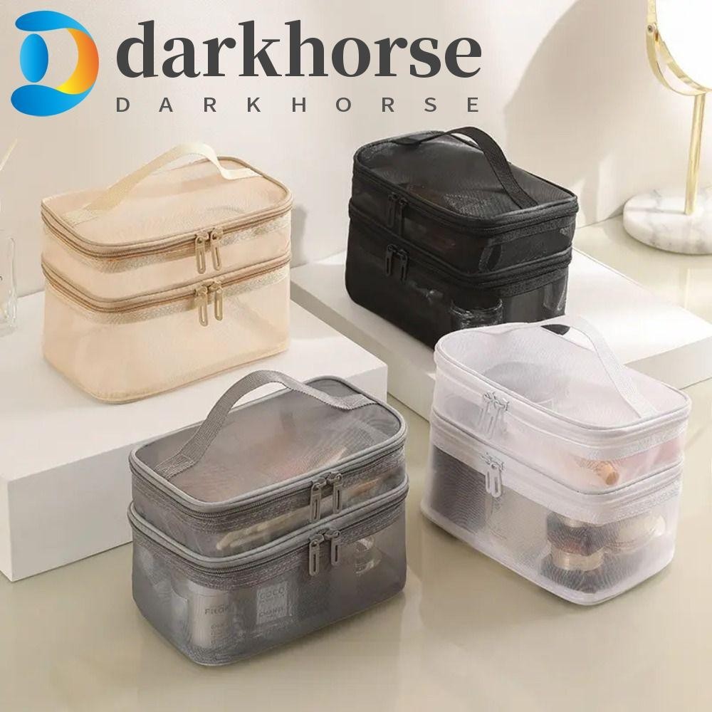 DARKHORSE Mesh Cosmetic Bags , Zipper 1/2/3 Camadas Saco De Armazenagem De Dupla Camada , Simples Transparente De Grande Capacidade INS Perspective Makeup Bag Women