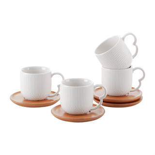 Jogo De 4 Xícaras Café 90ml Cerâmica e Bambu Oásis Hauskraft