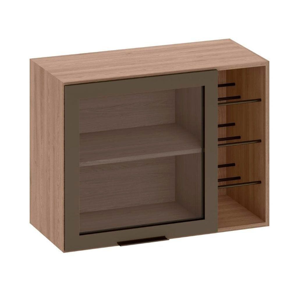 Armário Aéreo 80 Cm 1 Porta Vidro Fumê Com Adega Etna Poliman Móveis Carvalho Oak