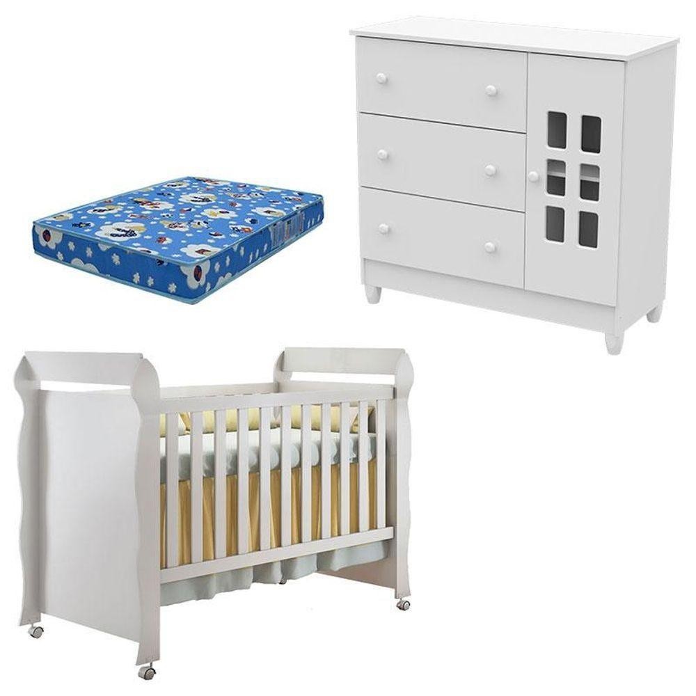Berço Americano Mirelle E Cômoda Mariah Branco Brilho Com Colchão - Carolina em Oferta na Shopee