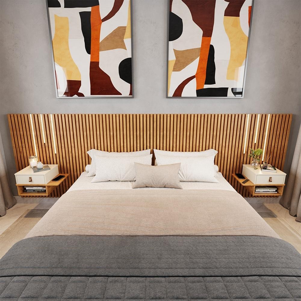 Cabeceira Casal e Queen Ripada Manila 2 Mesas e Led em Oferta na Shopee