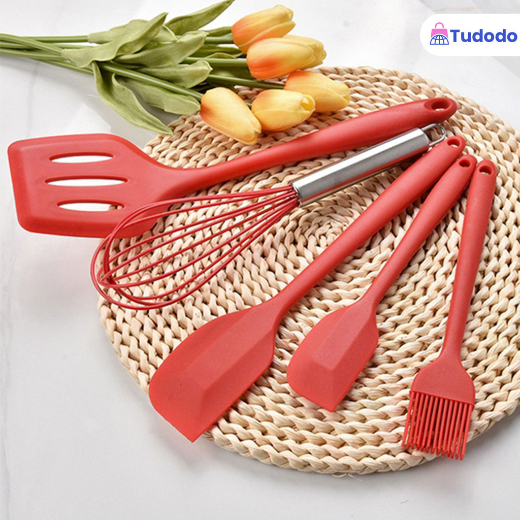 Kit Completo de Utensílios de Silicone para Cozinha - Inclui Colher, Espátula e Pincel