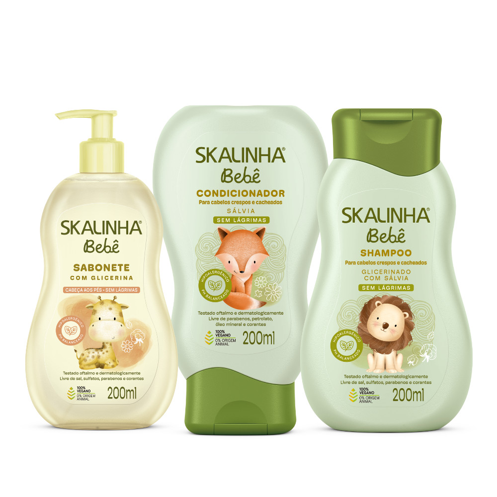 Kit Shampoo Condicionador Cachinhos E Sabonete Bebê Skalinha