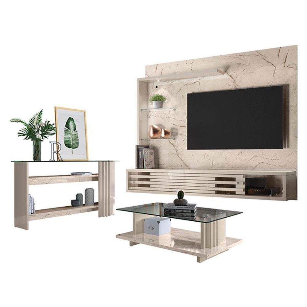 Estante Home Theater Suspenso Com Aparador E Mesa De Centro Frizz Select Calacata Off White - Madetec - Home & Living