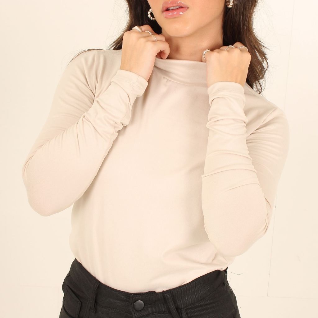 Blusa Suede Light Gola Alta Manga Longa Feminina