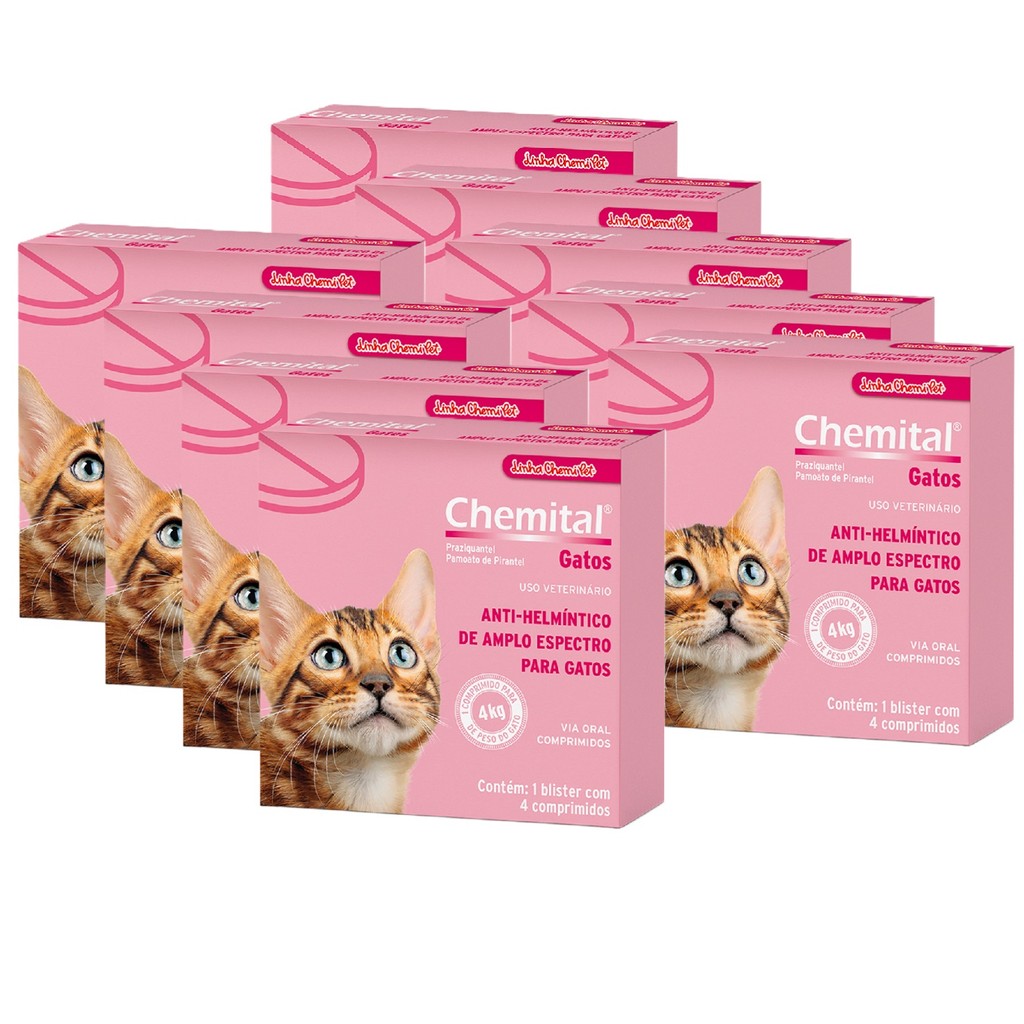 Kit 9 Vermífugo Chemitec Chemital para Gatos - 4 Comprimidos em Oferta na Shopee