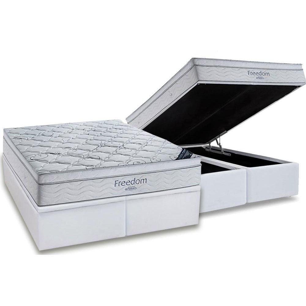 Conjunto Box Baú Queen: Colchão Molas Ortobom SuperPocket Freedom Visco + Base CRC Suede White(158x198) - Home & Living