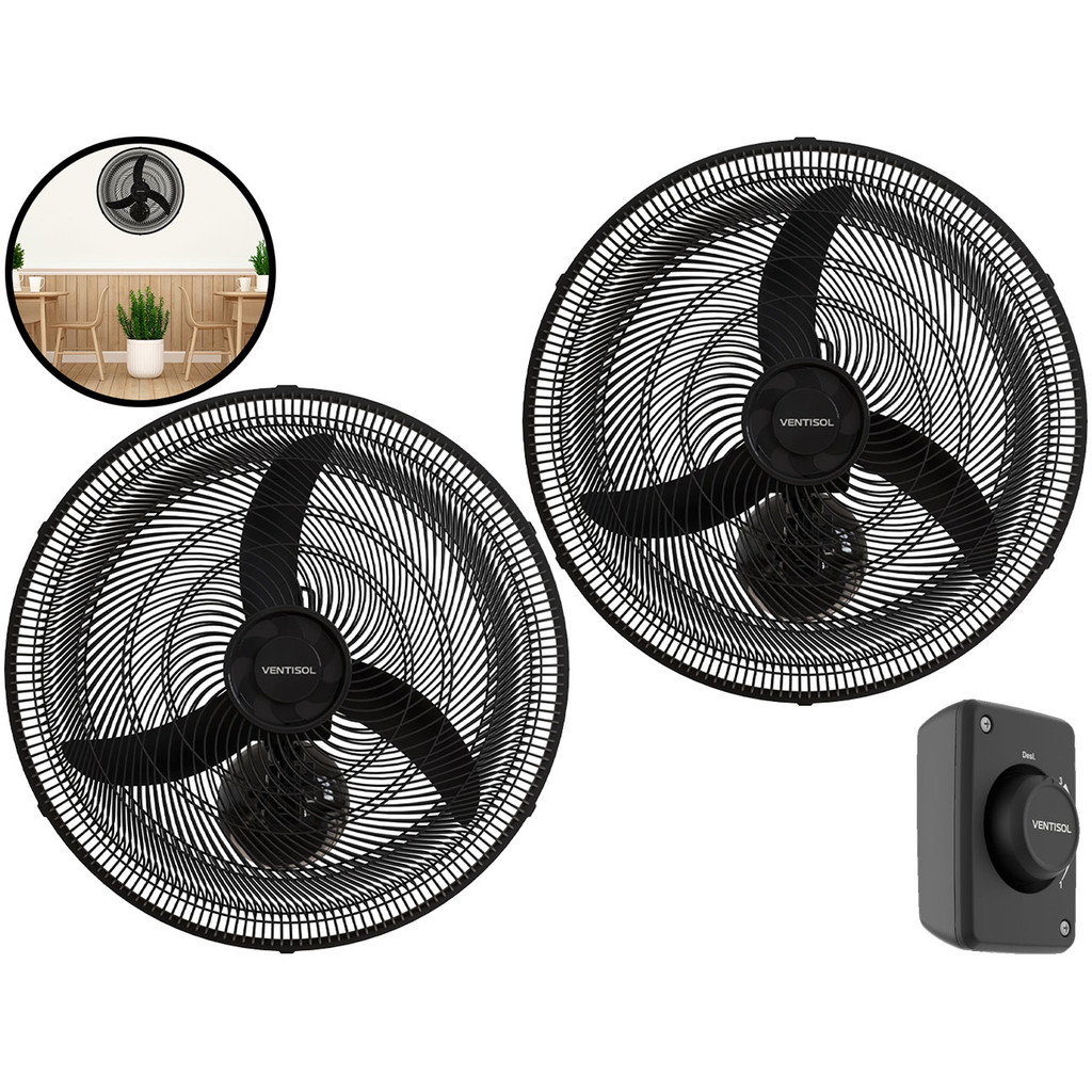 Kit 2 Ventiladores De Parede New 50cm Para Lojas Indústria Escritório Academia 135w Preto Ventisol - Home Appliances