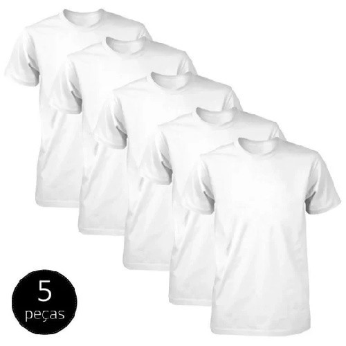 Kit 5 Camisetas Brancas Algodão Básica Camisa Lisa Gola Redonda Branco em Oferta na Shopee