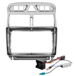 Kit Moldura Painel 9 Pol Peugeot 307 2002 03 A 2012 2 Din Prata Chicote Som Plug Antena Acabamento Pisca Alerta Botões