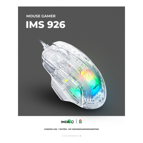 Detalhes do Mouse Gamer Transparente Rgb Imenso 7 Botões 7200 Dpi