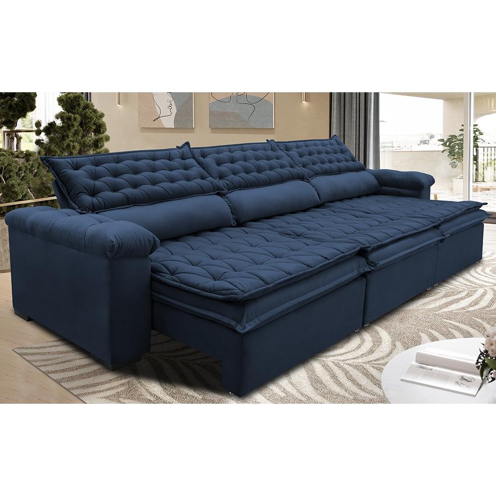 Sofá Retrátil e Reclinável 4,12m Molas Ensacadas Cama inBox Botonê Espuma Viscoelástico Azul em Oferta na Shopee