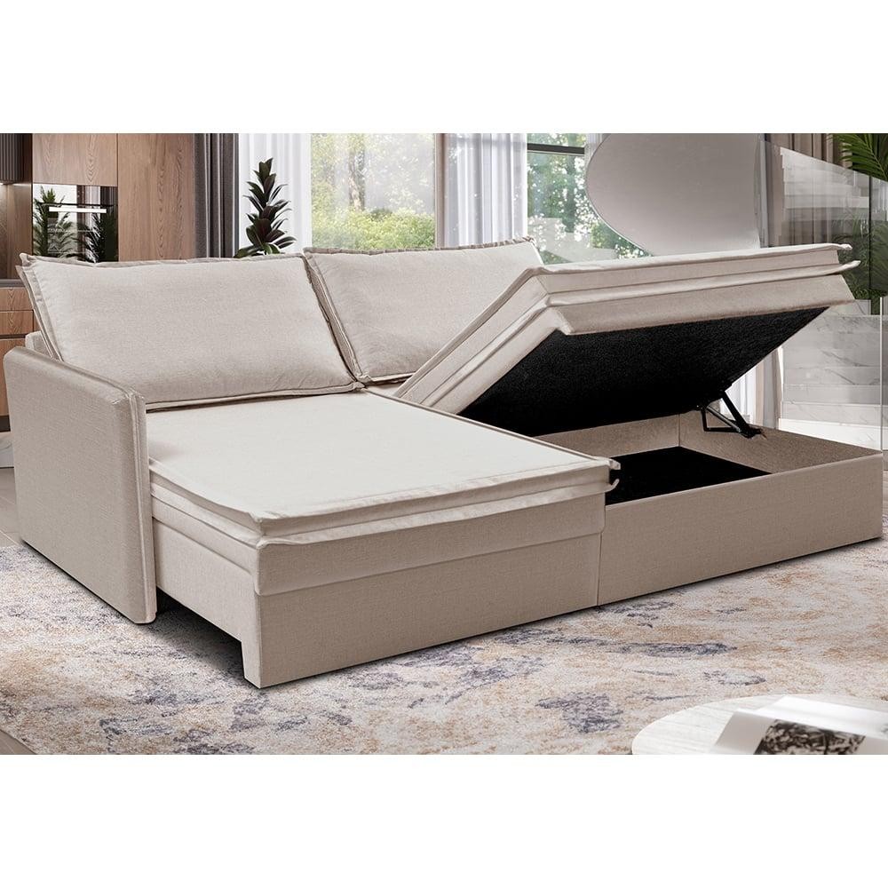 Sofá Sem Caixa Retrátil Baú 1,95m Lounge Linho Bege Claro Cama inBox - Home & Living