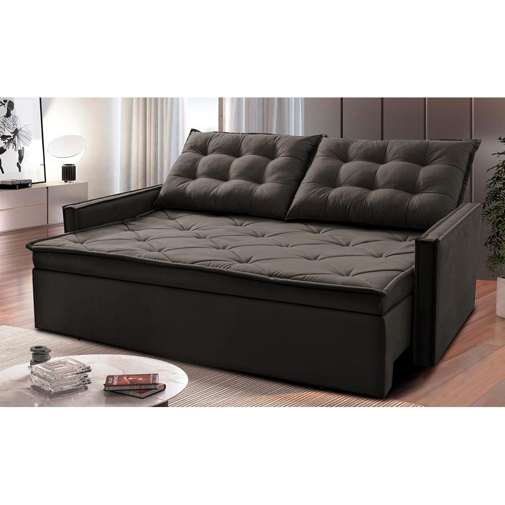 Sofá Sem Caixa Retrátil e Reclinável 1,65m Cama inBox Studio Suede Velusoft Café em Oferta na Shopee