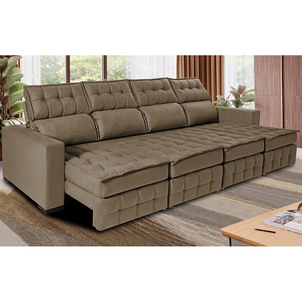 Sofá Retrátil e Reclinável 3,20m Molas Ensacadas e Costura Tripla Cama inBox Nobre Suede Castor em Oferta na Shopee