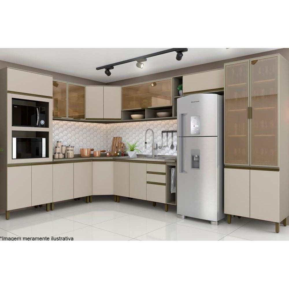 Cozinha Completa Connect 15 Peças (5 Armários + 3 Balcões + 2 Paneleiros + 5 Complementos) C15P01 Duna/Cristal - Henn - Home & Living