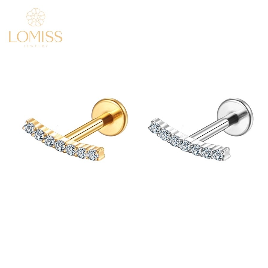 Lomiss Piercing Helix Tragus Conch Orelha Labret Aço Cirúgico Pvd Barra Meio Curvo Mini Zircônias em Oferta na Shopee