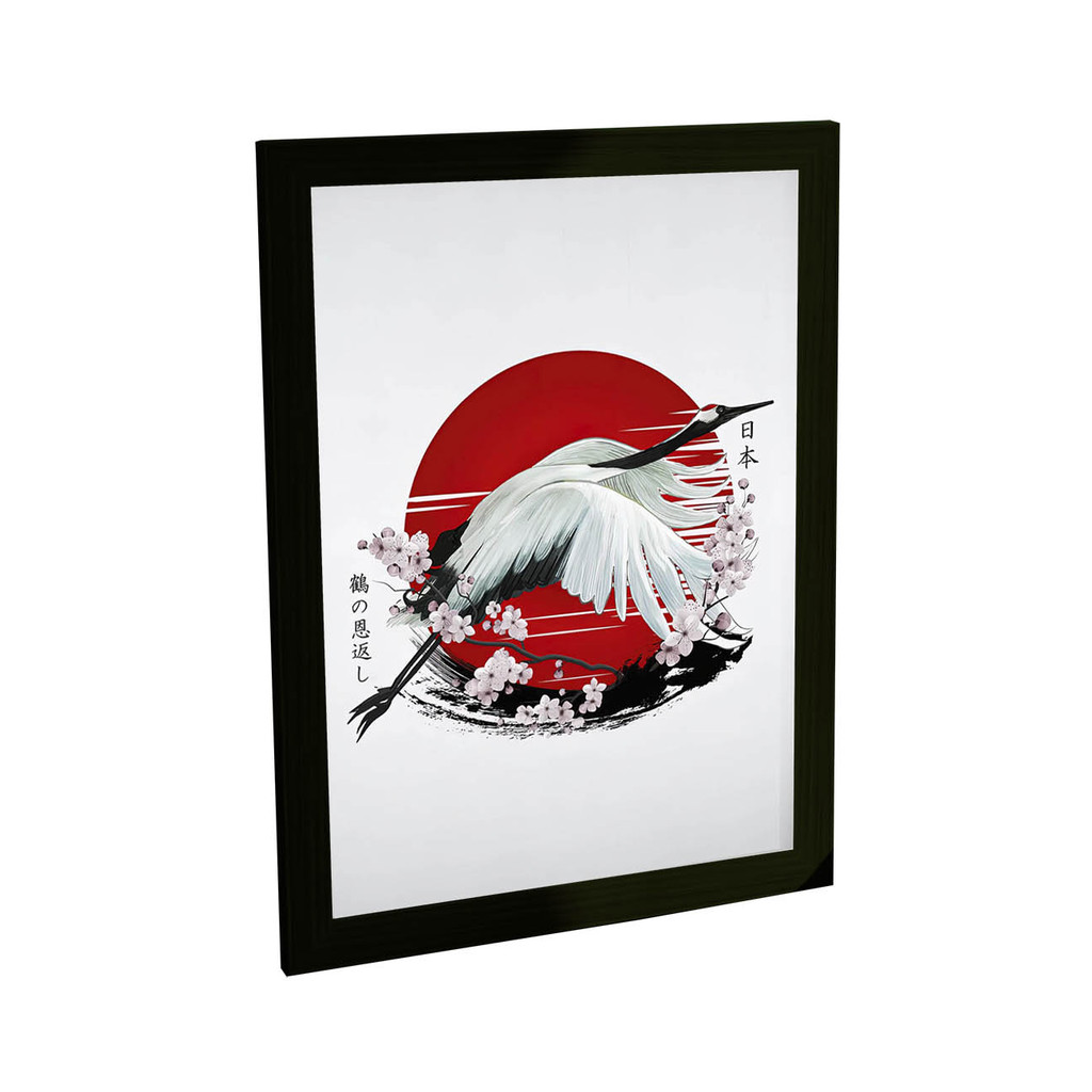 Quadro Decorativo Japão Garça E Cerejeira Decoração Poster