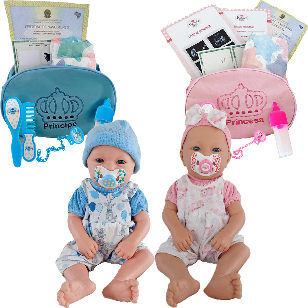 2 Bebes Mamãe Reborn Casal Gêmeos Bolsa Acessórios em Oferta na Shopee