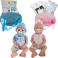 2 Bebes Mamãe Reborn Casal Gêmeos Bolsa Acessórios - 43cm!