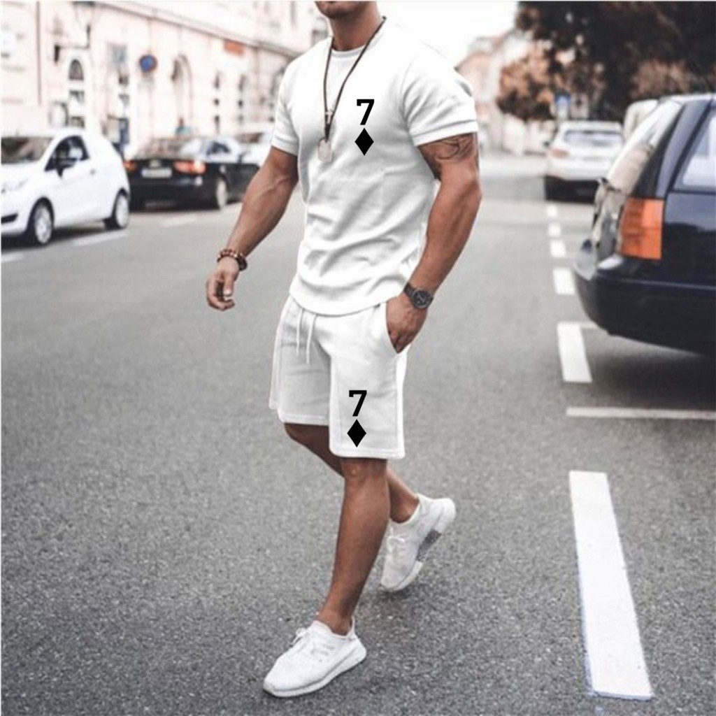 Kit Masculino Camiseta E Bermuda Para Academia Conjunto Para Treino Poker Naipe 7 Ouros