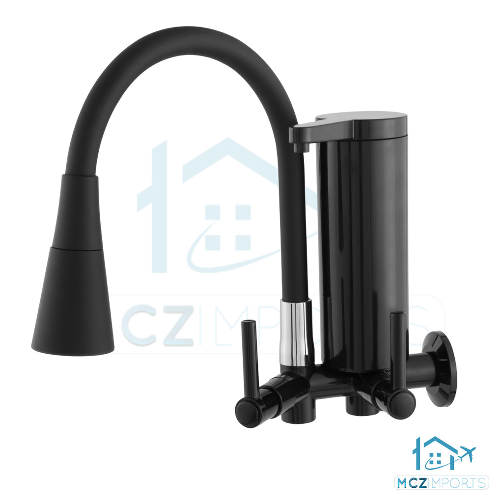 Torneira Com Filtro De Cozinha Pia Gourmet Com Filtro Parede Preta Flex Metal/abs All Black em Oferta na Shopee
