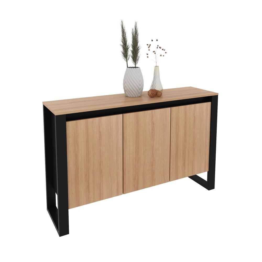 Armário Escritório 3 Portas Tecnomobili Amêndoa/Preto ME4147 em Oferta na Shopee