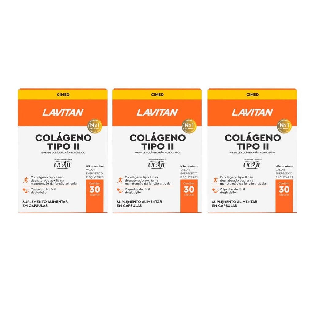 Kit Lavitan Colágeno Tipo II 40mg Com 3 Unidades De 30 Cápsulas Cada