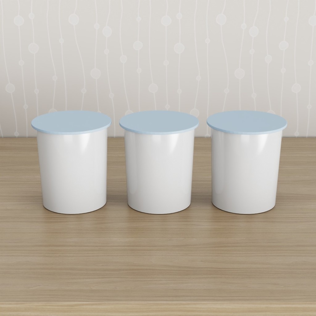 Trio de Potes Kit Higiene Quarto Infantil Lavável Azul Bebê