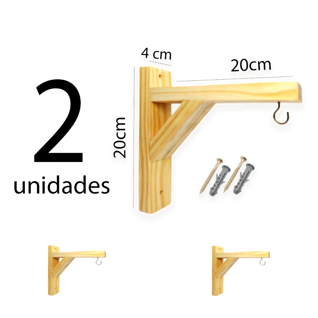 kit 2 Suportes Plantas Mão francesa Madeira Pinus LIXADOS - macramê - Kit com 2 unidades