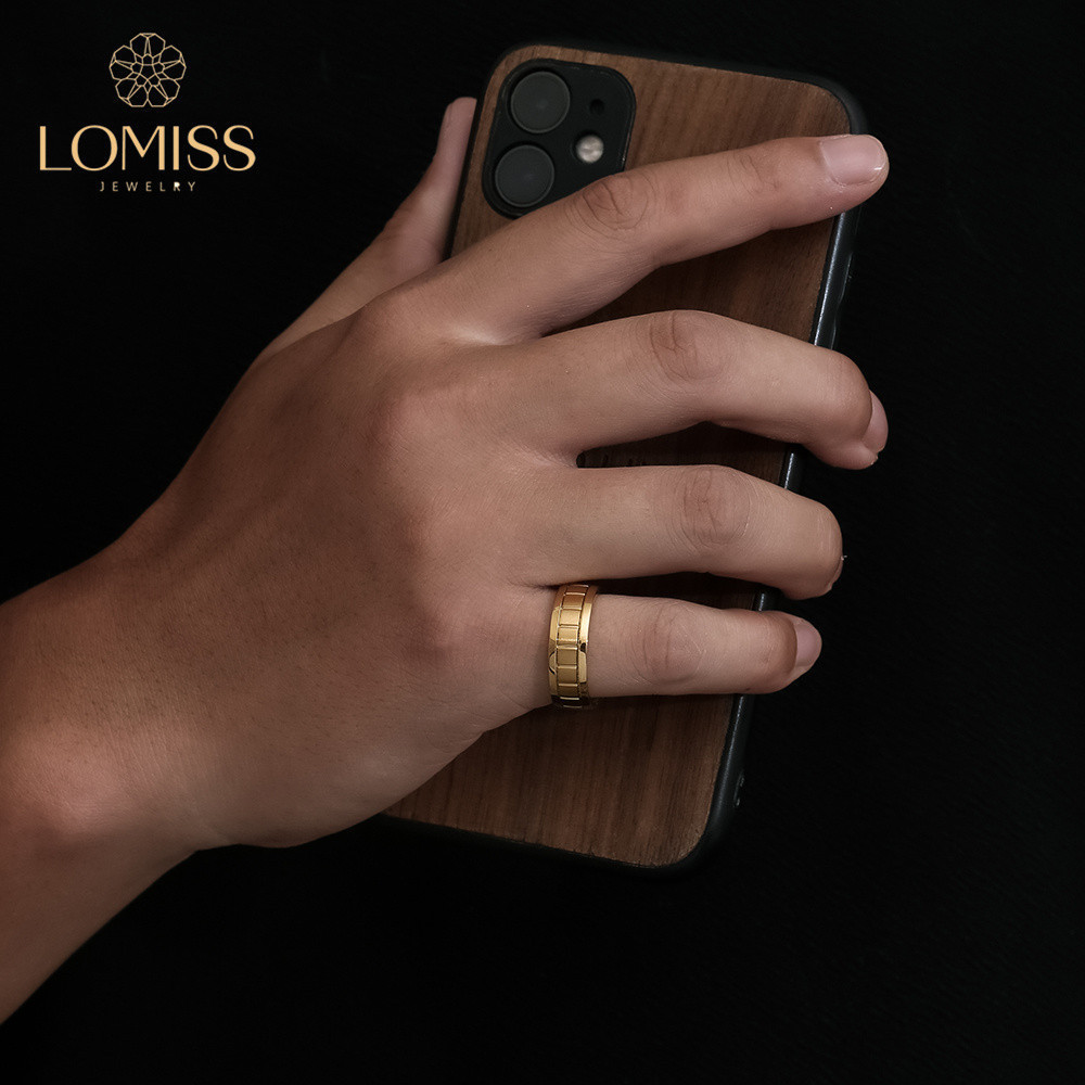 Anel Masculino De Ouro Aço Inoxidável 316 Detalhes/Fosco