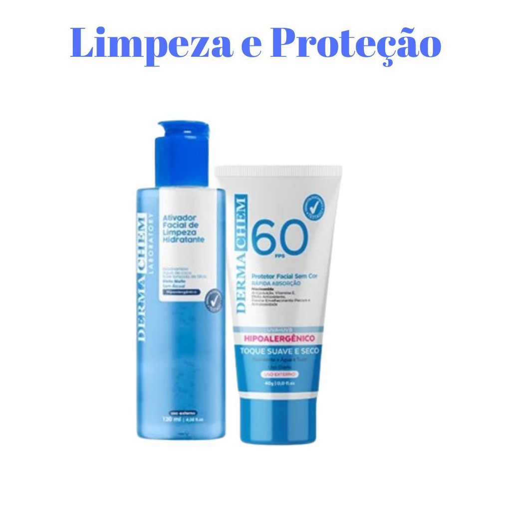 Kit Limpeza Hidratante e Protetor Solar Facial FPS60 Dermachem