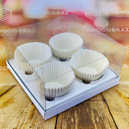 Detalhes do 10 CAIXA C/ TAMPA TRANSPARENTE P/ 4 CUPCAKE DUPLA FACE IDEIA