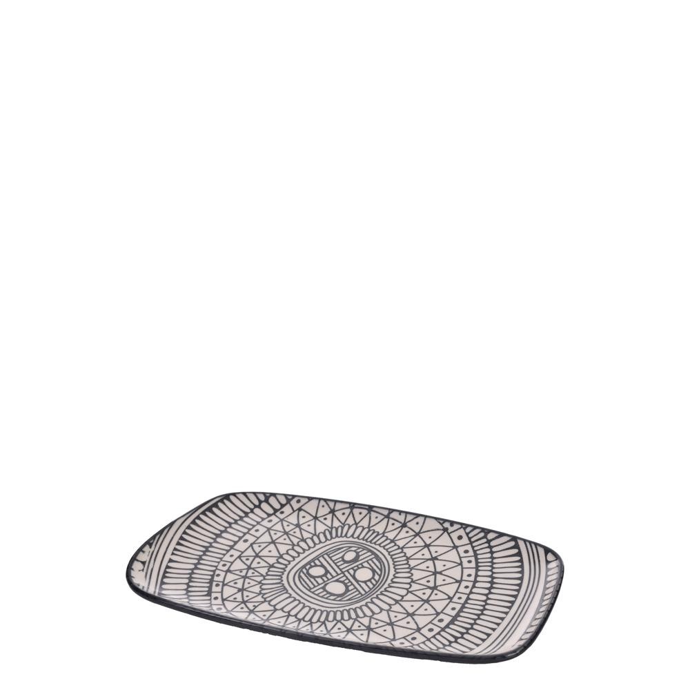 Travessa Ret Boho 20x1.5x9.5Cm Cerâmica