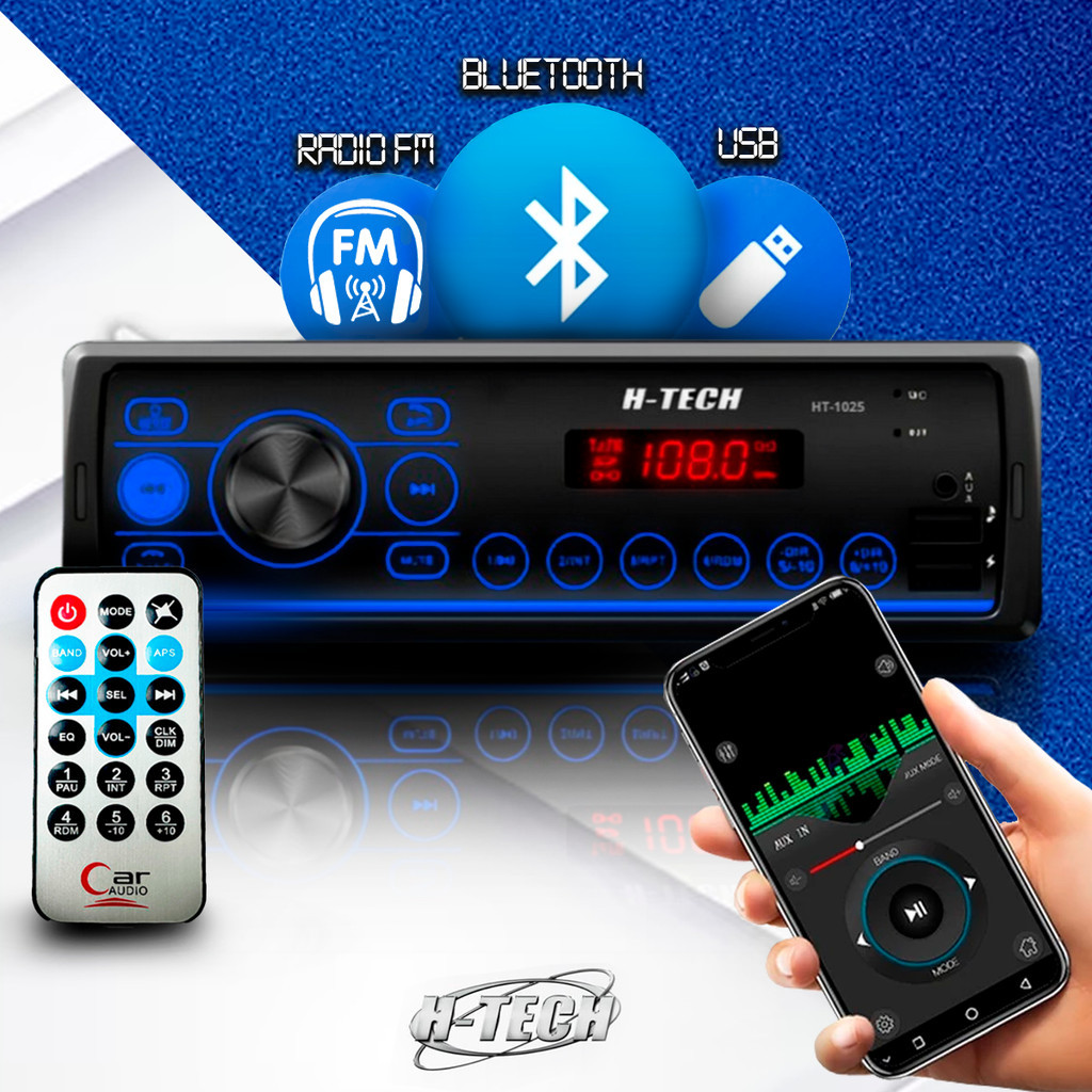 Rádio Som Automotivo Mp3 C/ Bluetooth 2 Usb's Aux Pen Drive HTECH C/ Controle  Tipo Pioneer - Spare Parts and Accessories for Vehicles