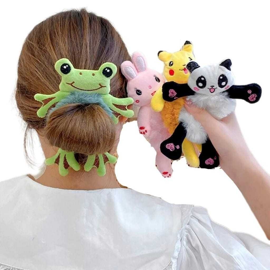 Kit 12 Nova xuxinha rábico pelúcia laço de cabelo panda/sapo/coelho fofinha em Oferta na Shopee