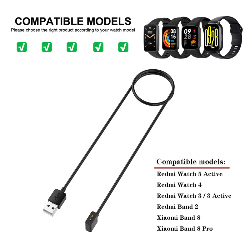 Para Redmi Watch 5 Active/4/3/Band 2 Cabo Carregador USB Xiaomi 8/7 Pro Adaptado