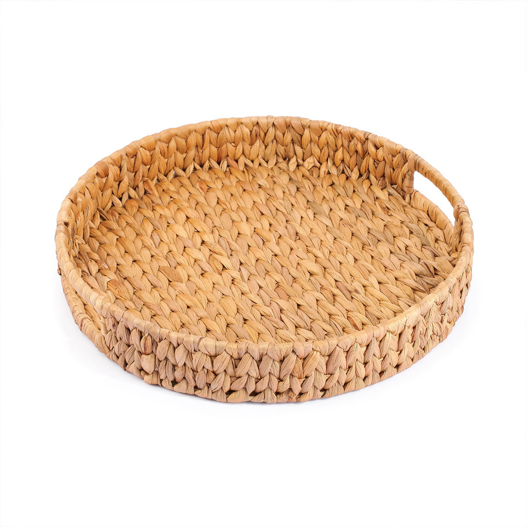 bandeja decorativa 30cm redonda com alças de palha fibra natural - Oikos - Home & Living