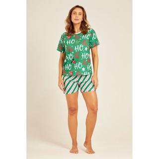 Pijama Feminino Curto Natal HoHo Green