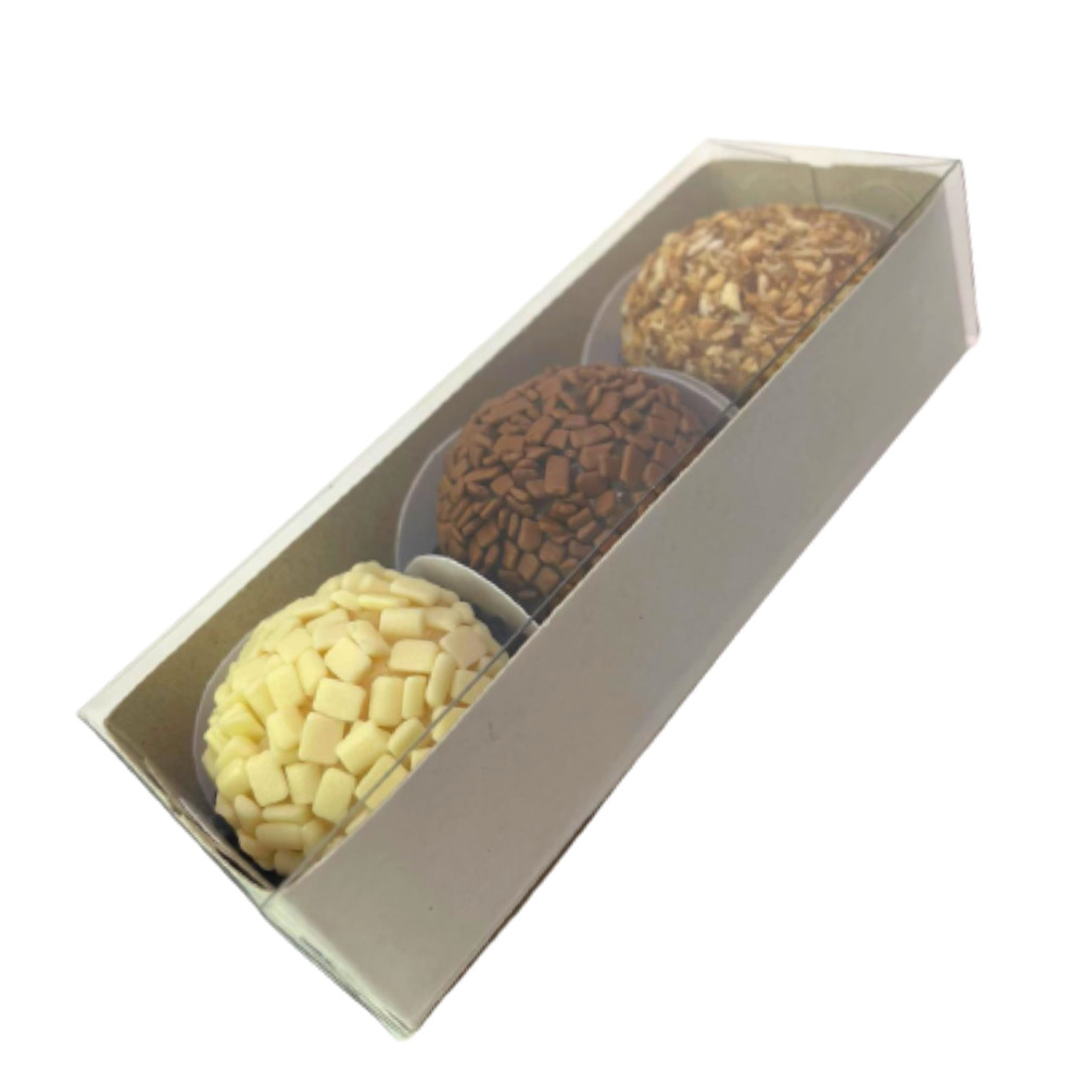 100 Caixas Para 3 Doces 12x4x3 | Brigadeiros, Brindes e Lembrancinhas | Tampa Acetato Transparente em Oferta na Shopee